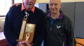 David Sim (left) and Dave Beveridge with the Hardy Doubles trophy