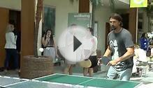 Henri Leconte & Goran Ivanisevic playing table tennis at
